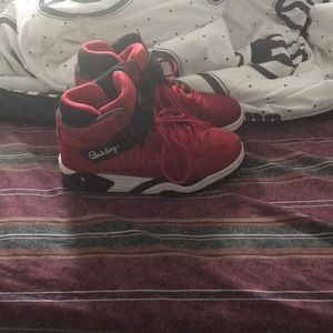 red black and white patrick ewing shoes